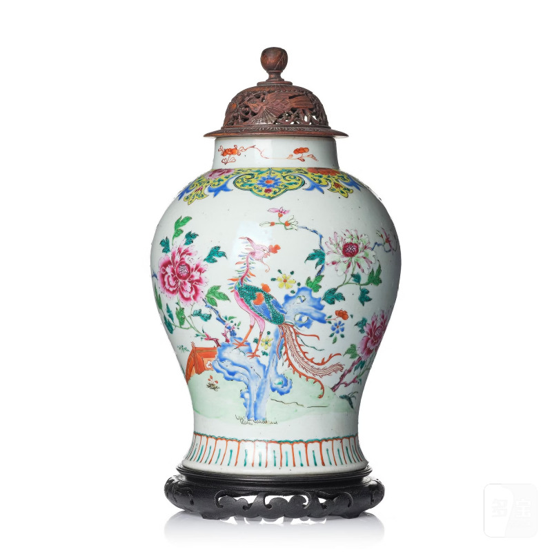 A large famille rose 'peacock' jar,